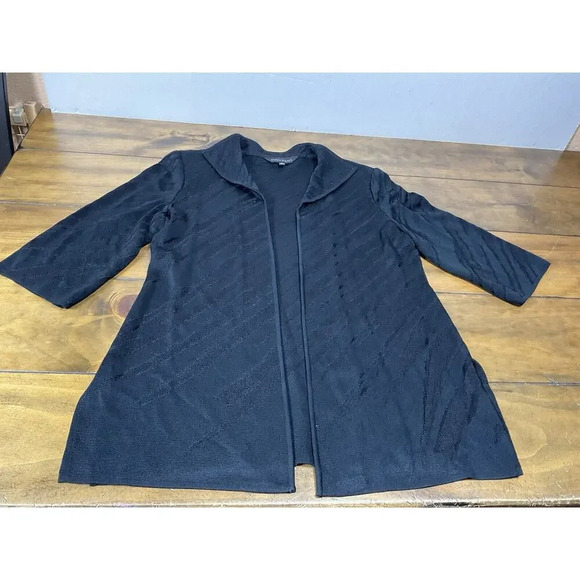 Ming Wang Black Striped Textured Cardigan Open Front Jacket Size Medium - Picture 1 of 12
